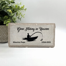 FISHERMAN MEMORIAL STONE - "Gone Fishing in Heaven" - Choice of stone show poultry,grooming poultry
