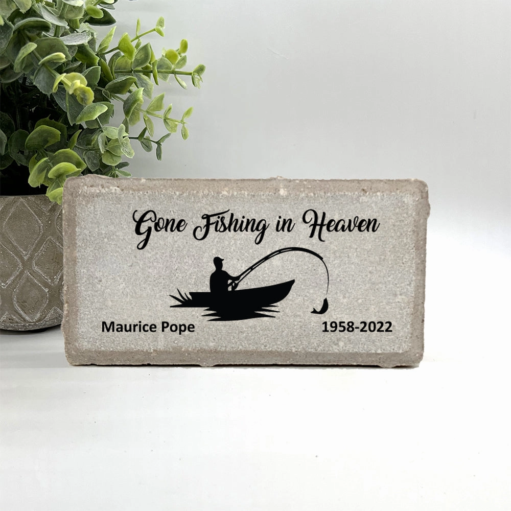FISHERMAN MEMORIAL STONE - "Gone Fishing in Heaven" - Choice of stone show poultry,grooming poultry