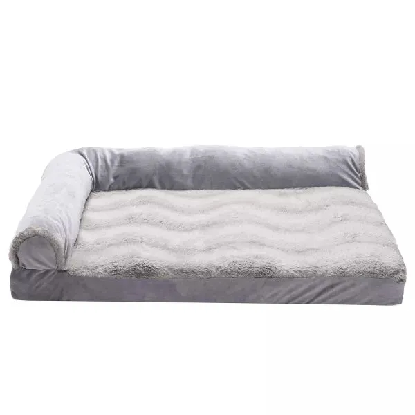 FurHaven Wave Fur & Velvet Deluxe Chaise Lounge Orthopedic Sofa-Style Dog Bed cat bed, cat blanket