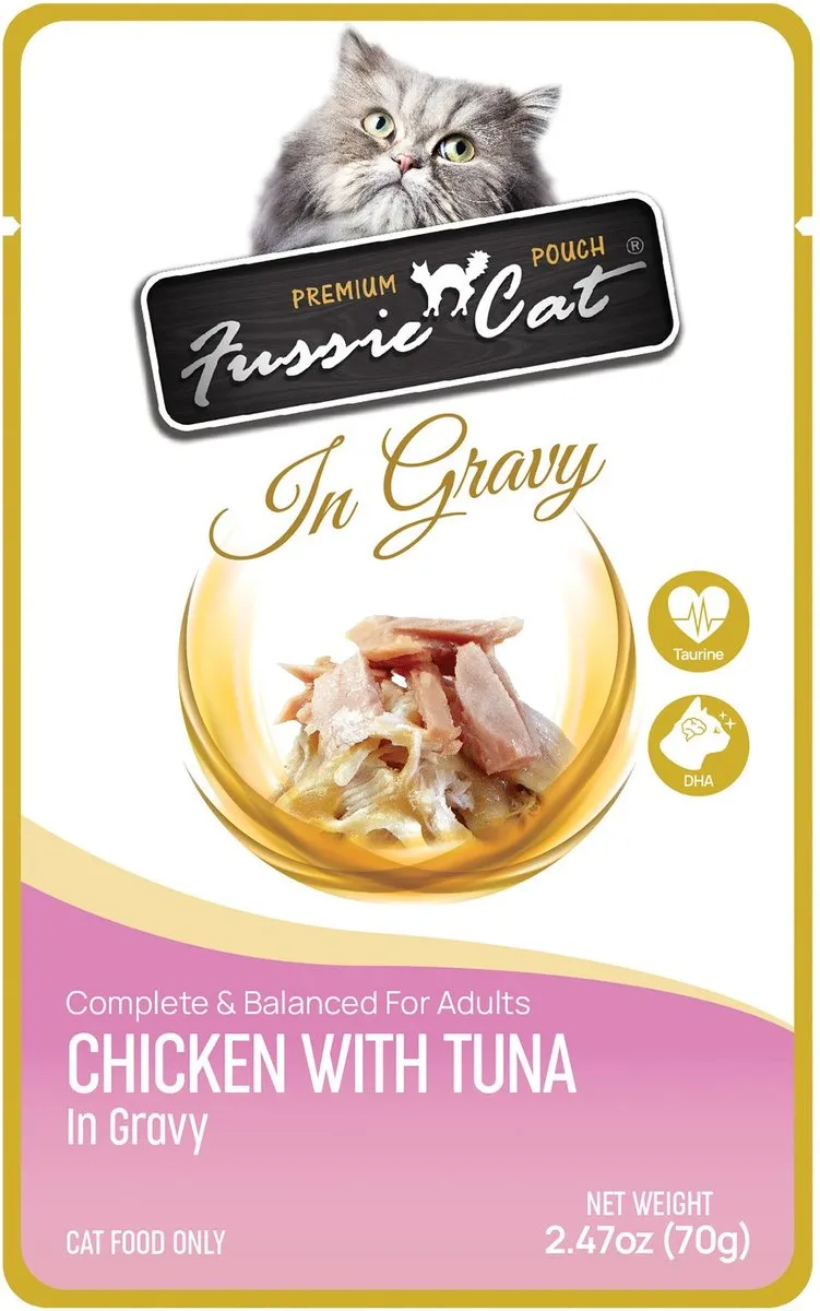 Fussie Cat Premium Pouch Chicken with Tuna in Gravy Cat Food wet cat food, canned cat food