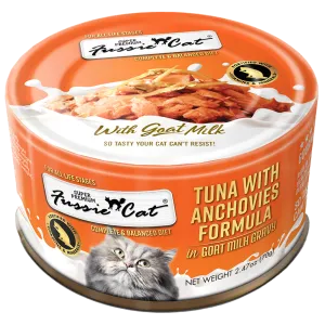 Fussie Cat Tuna with Anchovies Formula in Goat Milk Gravy 70g dry cat food, cat kibble