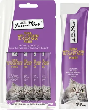 Fussie Cat Tuna with Chicken in Goat Milk Puree Lickable Cat Treats cat treats, soft cat treats