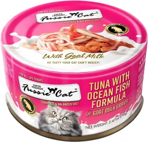 Fussie Cat Tuna with Ocean Fish in Goat Milk Gravy Shredded Canned Cat Food wet cat food, canned cat food