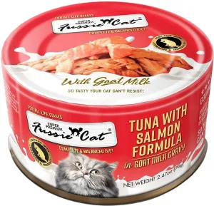 Fussie Cat Tuna with Salmon in Goat Milk Gravy Shredded Canned Cat Food wet cat food, canned cat food