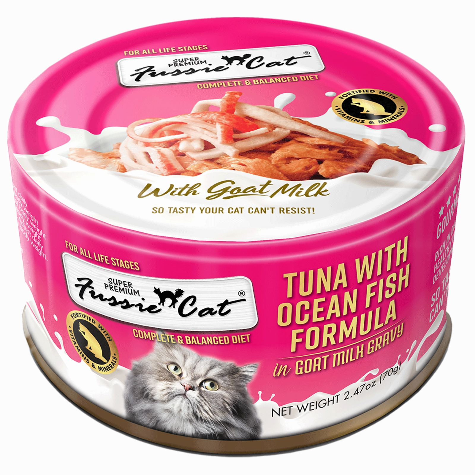 Fussie Cat Tuna with Oceanfish Formula in Goat Milk Gravy 70g adult cat food, best cat food for adults