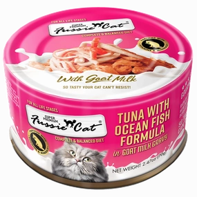Fussie Cat Tuna with Oceanfish Formula in Goat Milk Gravy 70g adult cat food, best cat food for adults