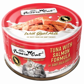 Fussie Cat Tuna with Salmon Formula in Goat Milk Gravy 70g adult cat food, best cat food for adults