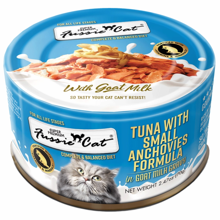 Fussie Cat Tuna with Small Anchovies Formula in Goat Milk Gravy 70g adult cat food, best cat food for adults