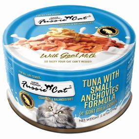 Fussie Cat Tuna with Small Anchovies Formula in Goat Milk Gravy 70g adult cat food, best cat food for adults