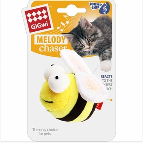 GiGwi Melody Chaser with Motion Activated Sound Chip Bee Toy for Cats (Yellow/Black)