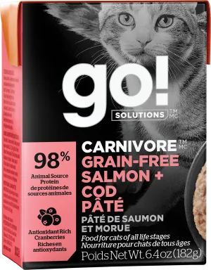 GO! Carnivore Cat Grain Free Pate Salmon & Cod Tetra Pack dry cat food, cat kibble