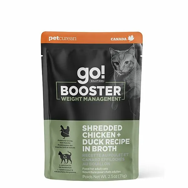 GO! Cat WEIGHT MANAGEMENT SHREDDED CHICKEN   DUCK IN BONE BROTH BOOSTER dry cat food, cat kibble