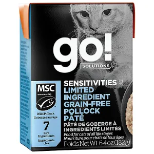 GO! Sensitivities LID GF Pollock Pate Tetra Pack dry cat food, cat kibble
