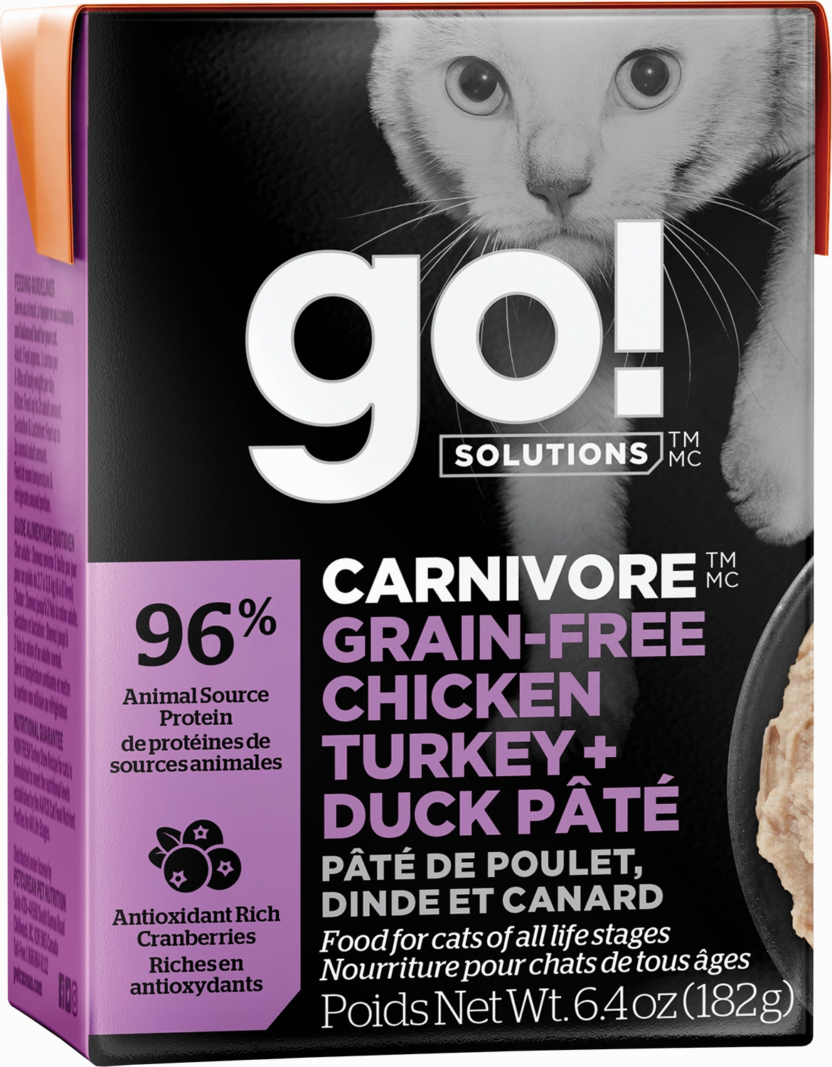 GO! Carnivore Cat Grain Free Chicken, Turkey & Duck Pate Tetra Pack adult cat food, best cat food for adults