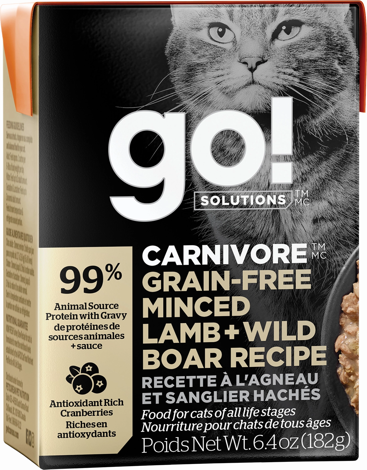 GO! Carnivore Cat Grain Free Minced Lamb & Wild Boar Tetra Pack adult cat food, best cat food for adults
