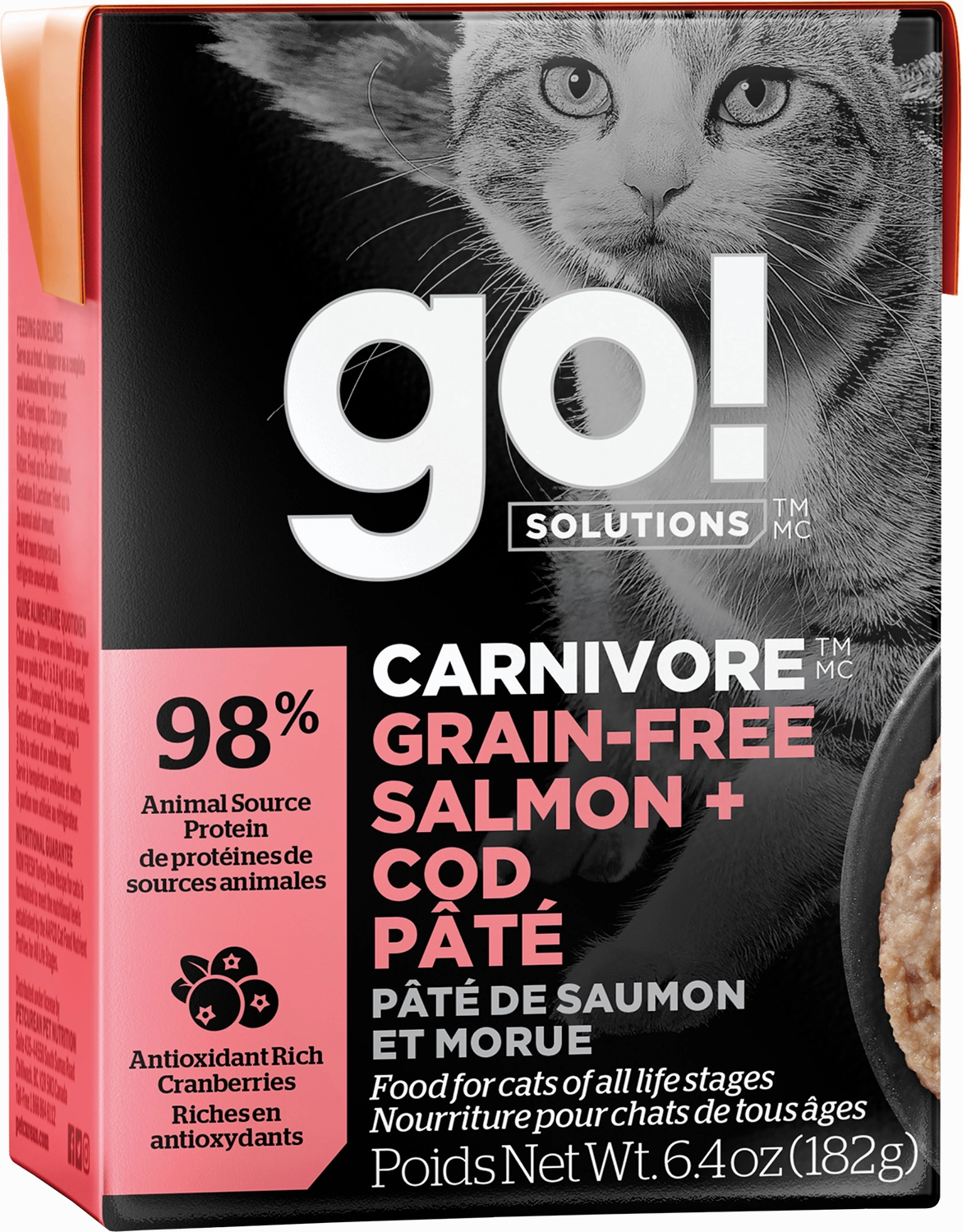 GO! Carnivore Cat Grain Free Pate Salmon & Cod Tetra Pack adult cat food, best cat food for adults