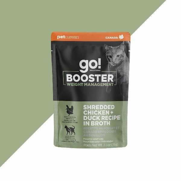 Go! Solutions Booster Weight Management Shredded Chicken   Duck in Bone Broth Wet Cat Food