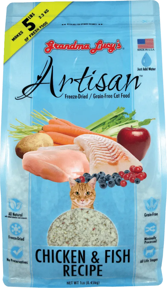 Grandma Lucy's Artisan Grain-Free  Chicken and Fish Freeze-Dried Cat Food grain free cat food, no grain dry cat food