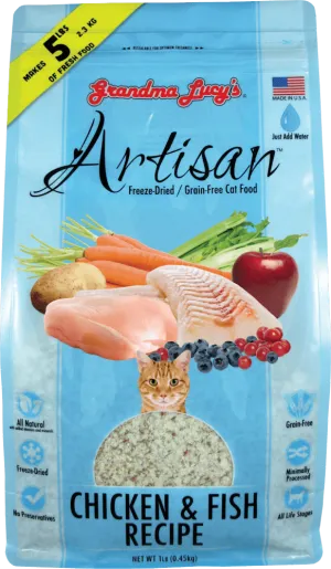 Grandma Lucy's Artisan Grain-Free  Chicken and Fish Freeze-Dried Cat Food raw food for cats, raw meat cat diet