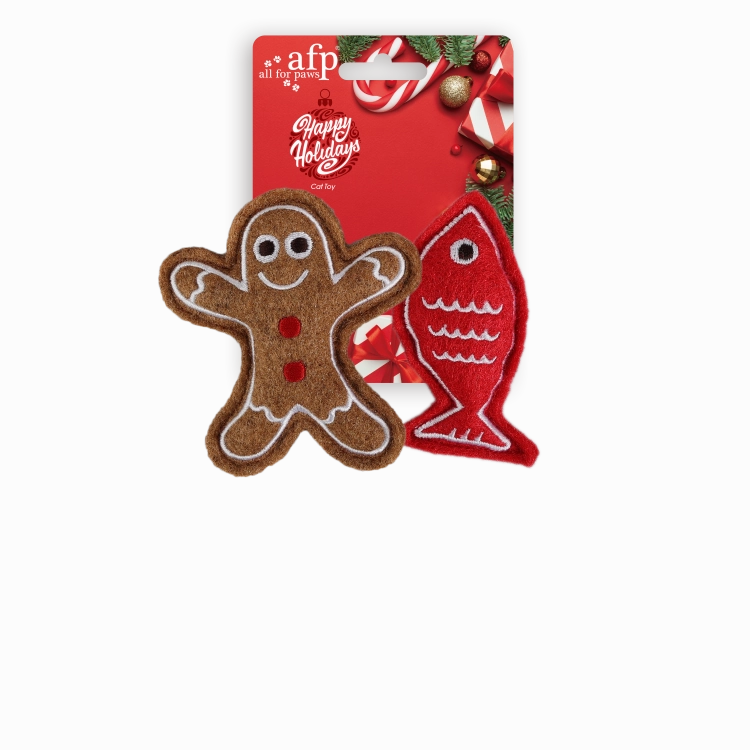 Happy Holiday - 2 pack Gingerbread Man & Fish cat toy set,cat teaser