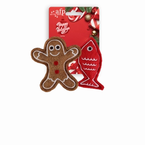 Happy Holiday - 2 pack Gingerbread Man & Fish cat toy set,cat teaser