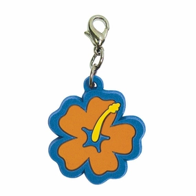 Hibiscus PVC Dog Collar Charm Orange/Blue dog collar charm,pet tag