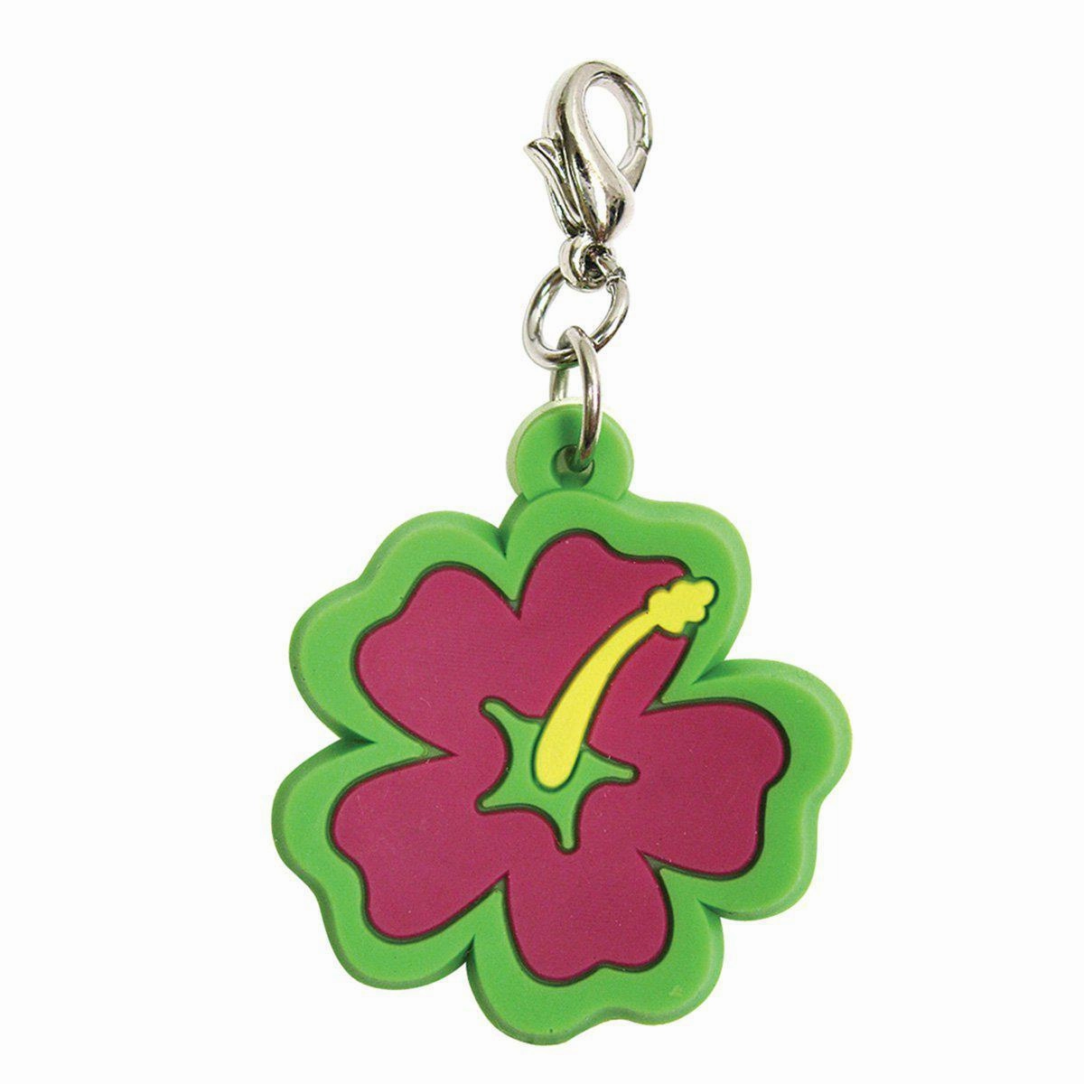 Hibiscus PVC Dog Collar Charm Pink/Green dog collar charm,pet tag