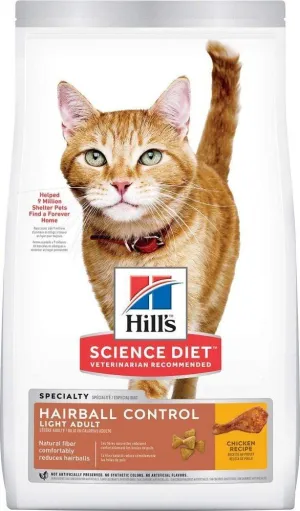 Hill's Science Diet Adult Hairball Control Light Chicken Recipe Dry Cat Food indoor dry cat food, healthy cat kibble