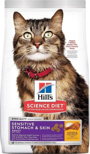 Hill's Science Diet Sensitive Stomach & Skin Chicken & Rice Recipe Adult Dry Cat Food indoor dry cat food, healthy cat kibble