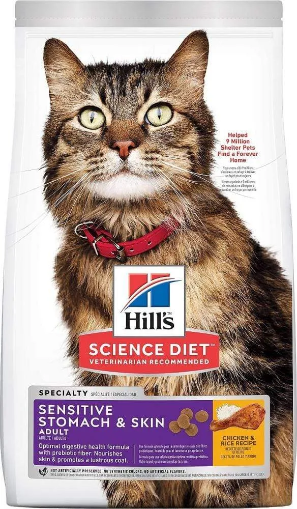 Hill's Science Diet Sensitive Stomach & Skin Chicken & Rice Recipe Adult Dry Cat Food indoor dry cat food, healthy cat kibble