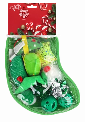 Holiday Gift Sock - Green cat toy set,cat teaser