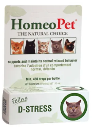 HomeoPet Feline D-Stress Drops 15ml (450 drops) cat vitamins, cat immune support