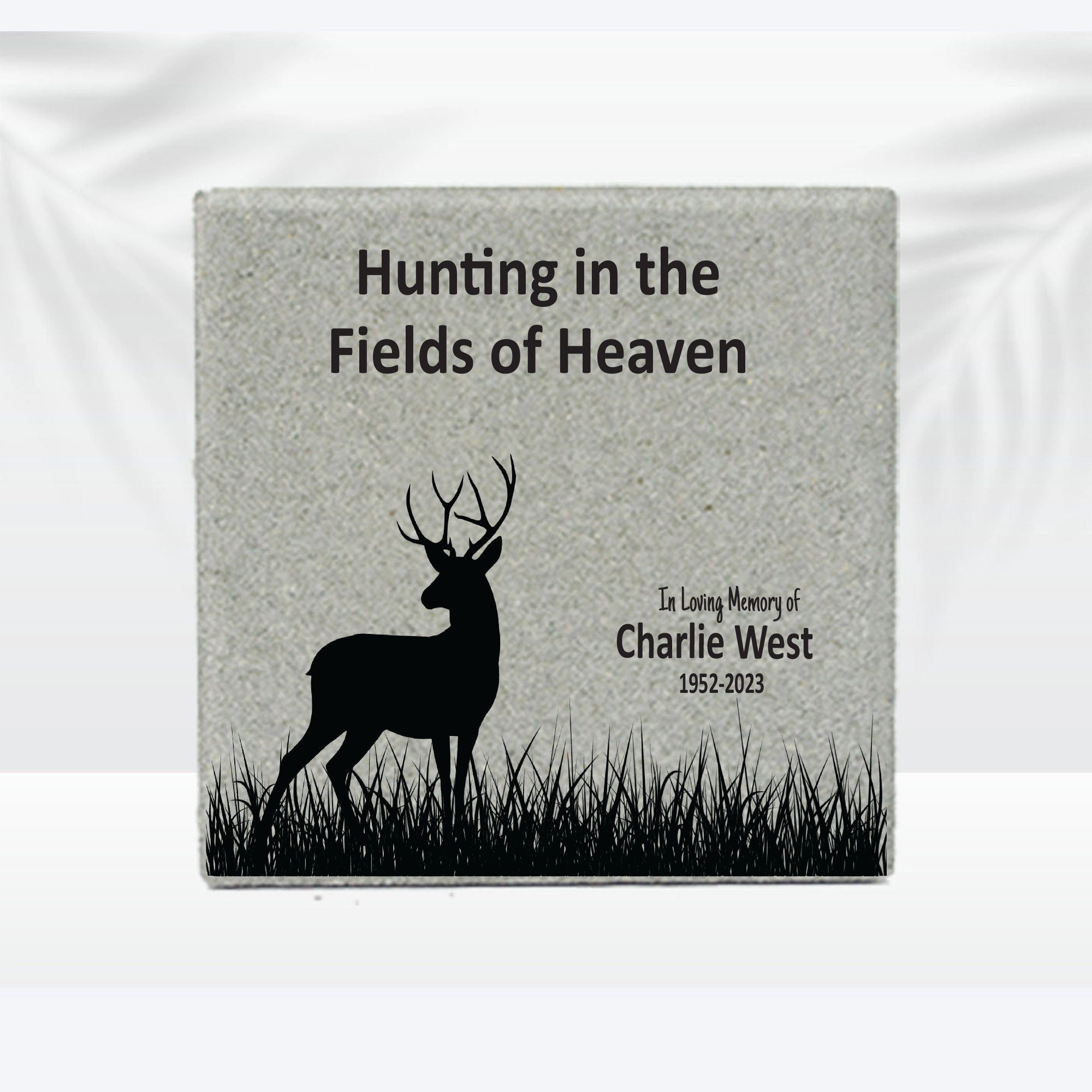 Hunter Memorial - Personalized 12x12 Stone - Hunting in the Fields of Heaven