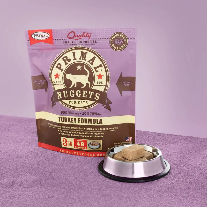 *In Store Only* Primal Feline Raw Frozen Nuggets Turkey 3lb dry cat food, cat kibble