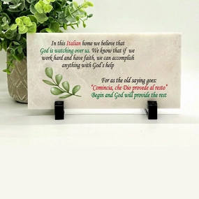In this Italian home  - Italian Family Gift Plaque - Italian Home Blessing - Stone Choice show poultry,grooming poultry
