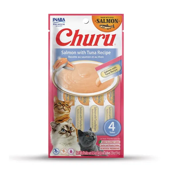 Inaba Churu Puree Salmon with Tuna Recipe 56g 4 pack cat treats, natural cat treats