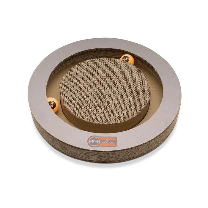 K&H Pet Products Kitty Tippy Round Cardboard Toy catnip toys, feather wand toy
