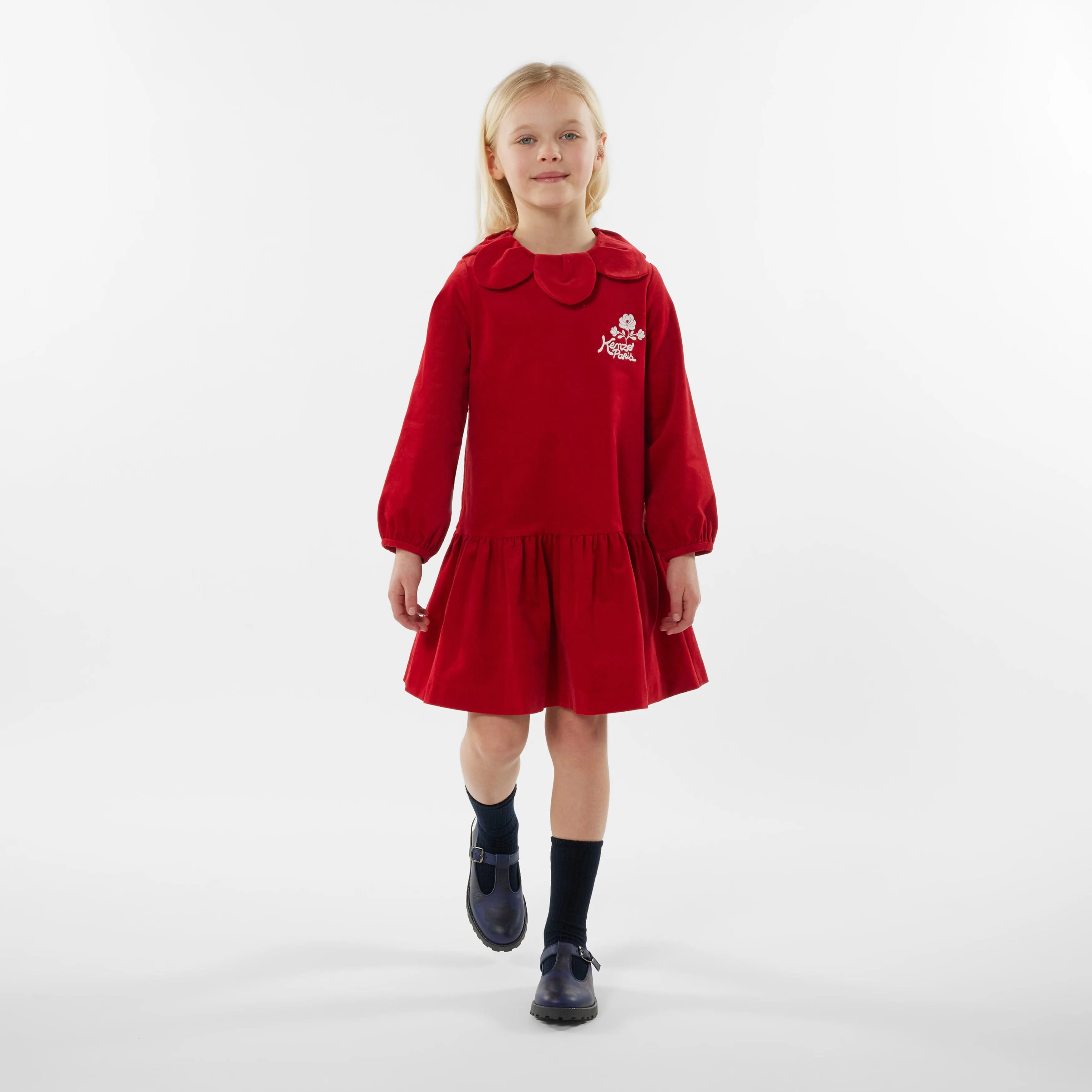 KENZO Girls Palatine Velvet Dress in Red
