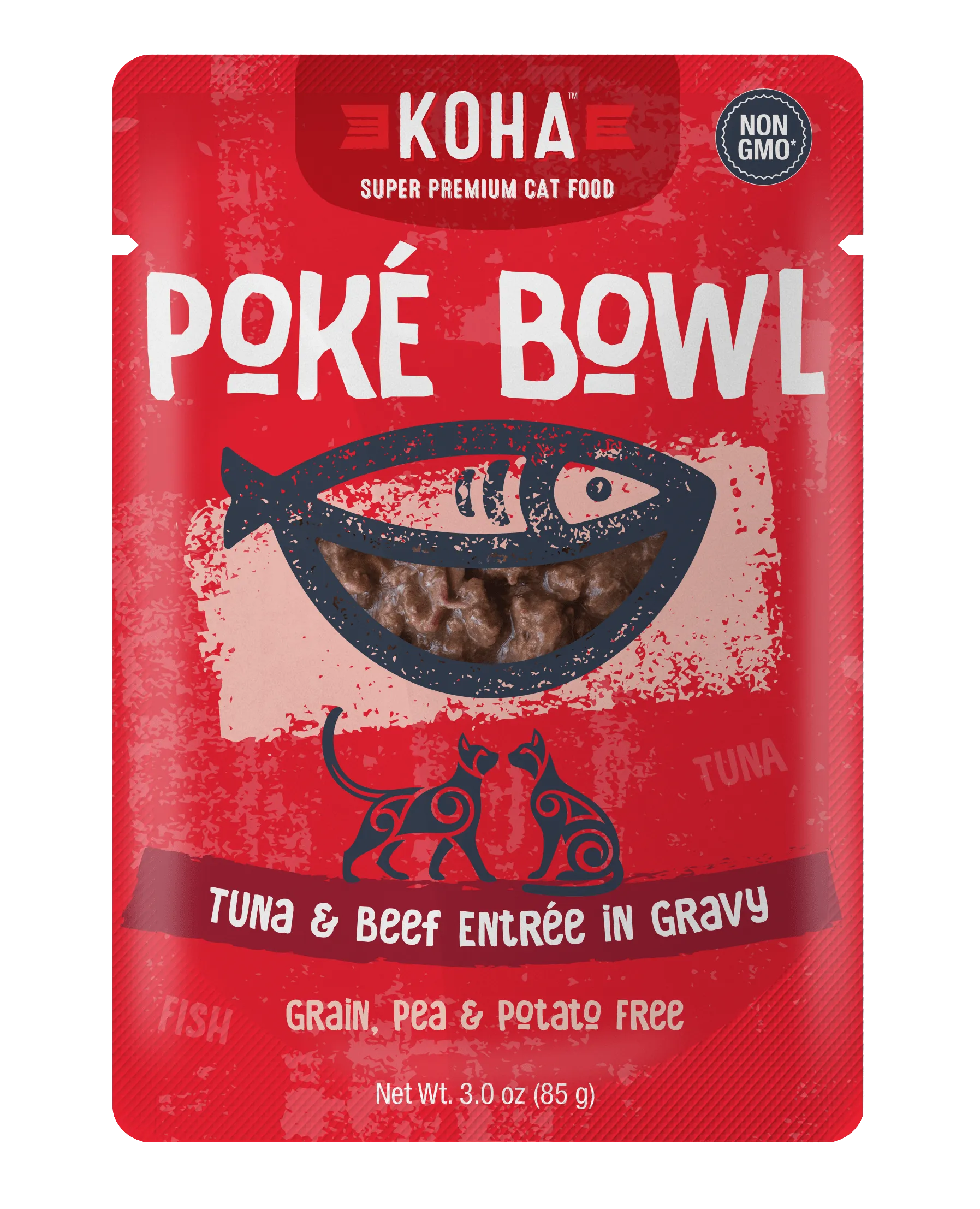 Koha Pok Bowl Tuna & Beef Entre in Gravy Wet Cat Food Pouch wet cat food, canned cat food