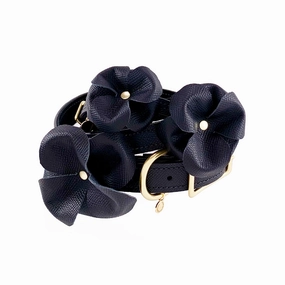 Lambert Classic Leather Dog Flowerette Slider Onyx dog collar accessory,collar decor