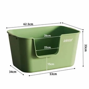 Lelecat Open Litter Box L53cm x B34cm x H33cm - Green cat litter box,cat cage
