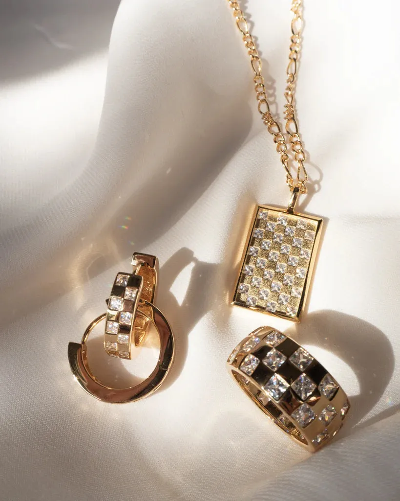 Luv AJ Checkerboard Pave Hoops Gold Shoes_Luv-Aj-Jewellery