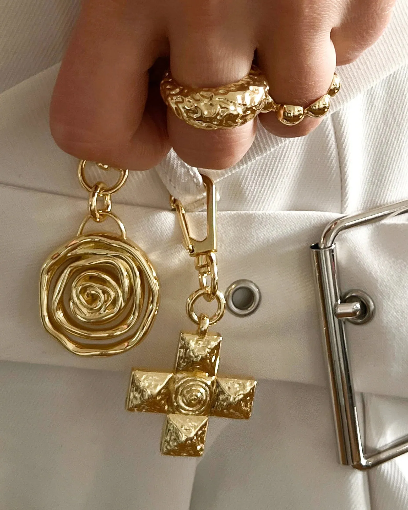 Luv AJ Molten Cross Key Chain Silver Shoes_Luv-Aj-Jewellery