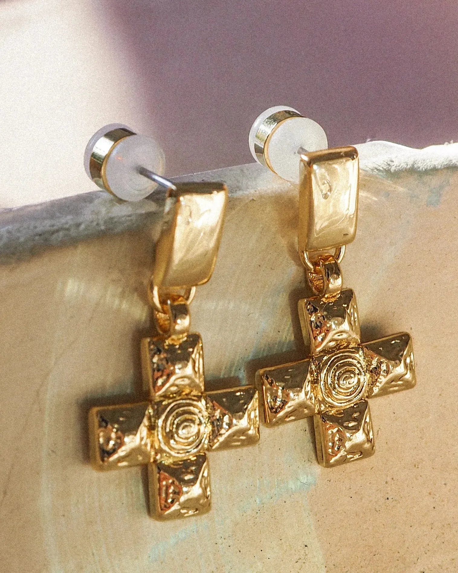 Luv Aj Molten Cross Pendant Earrings Gold Shoes_Luv-Aj-Jewellery