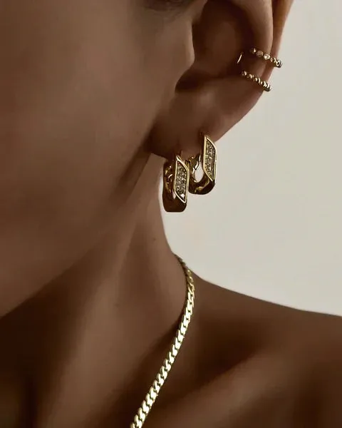 Luv AJ - Pave Cuban Link Hoops Gold Shoes_Luv-Aj-Jewellery
