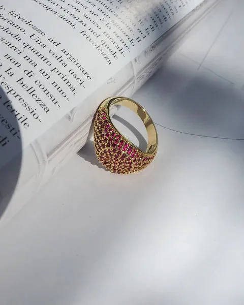 Luv AJ Pave Signet Ring Gold Ruby Red Shoes_Luv-Aj-Jewellery