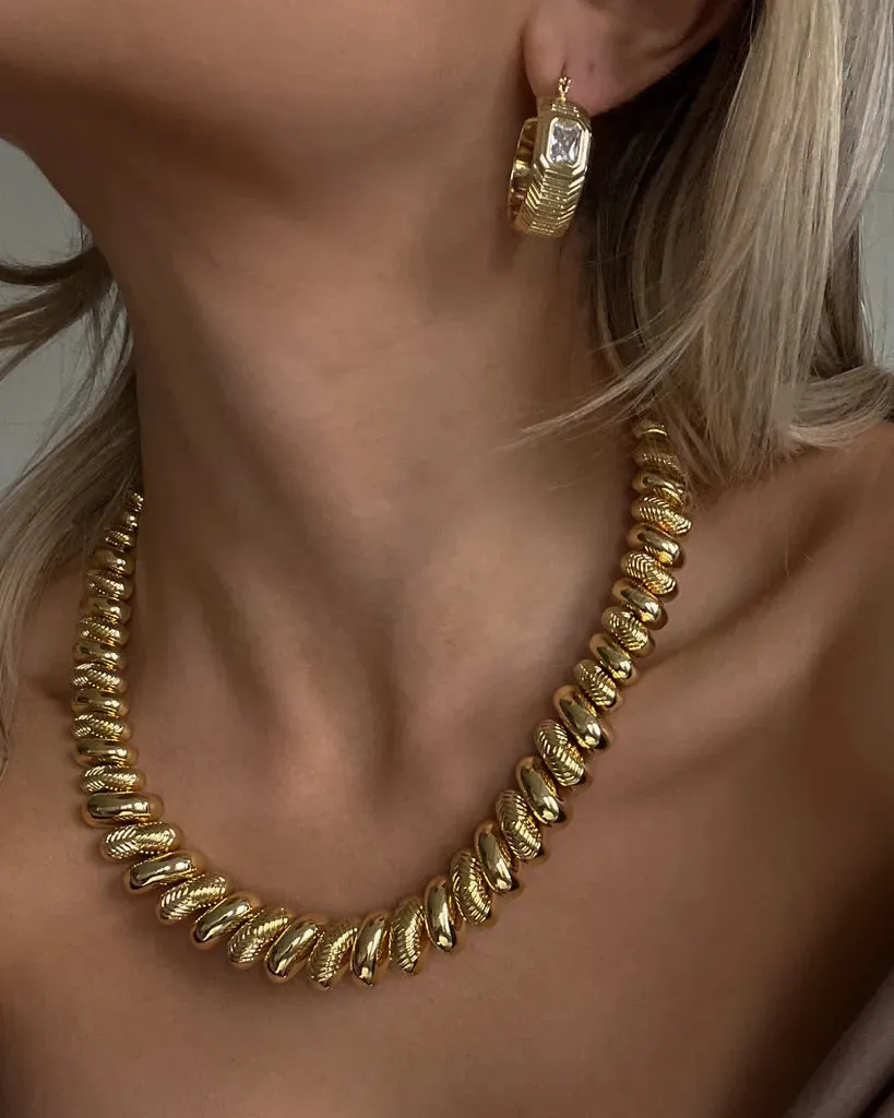 Luv AJ - Ridged Pyramid Statement Necklace Gold Shoes_Luv-Aj-Jewellery