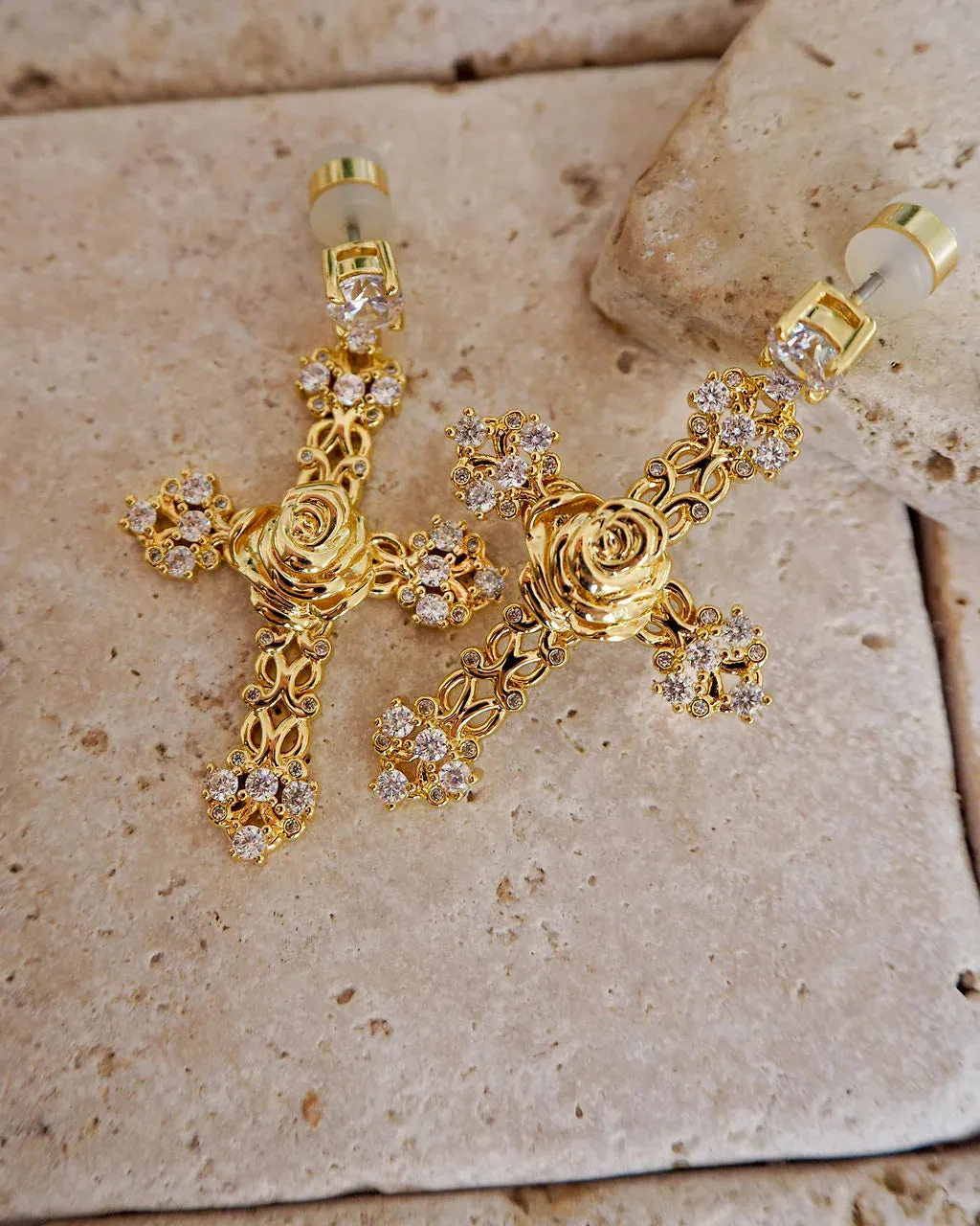 Luv Aj - Rosa Cross Earrings Gold Shoes_Luv-Aj-Jewellery
