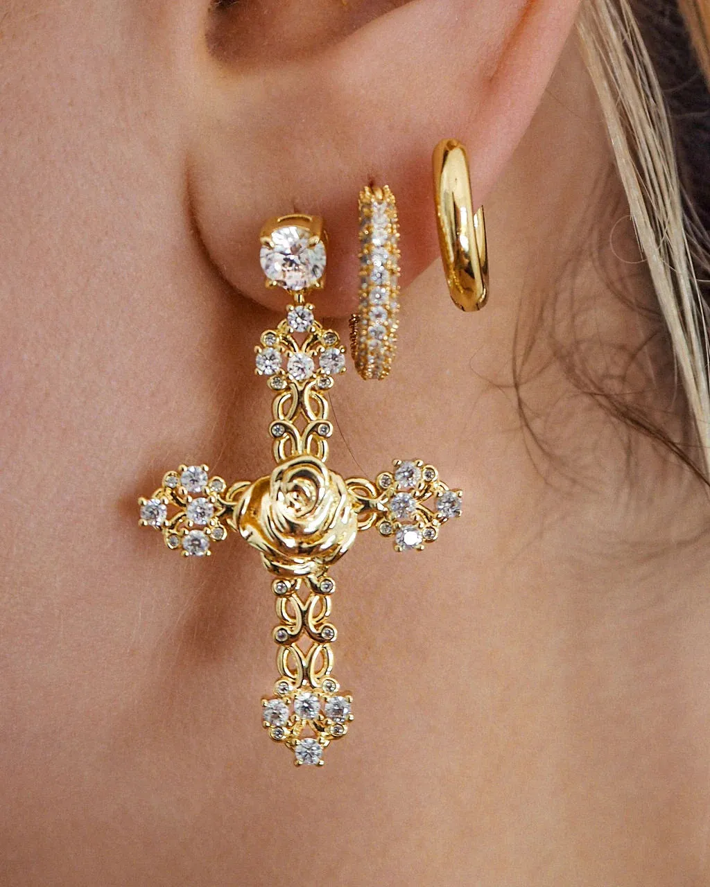 Luv Aj - Rosa Cross Earrings Gold Shoes_Luv-Aj-Jewellery