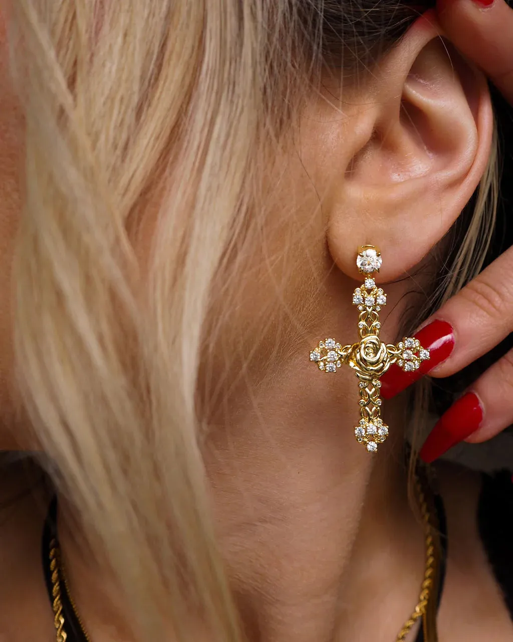 Luv Aj - Rosa Cross Earrings Gold Shoes_Luv-Aj-Jewellery